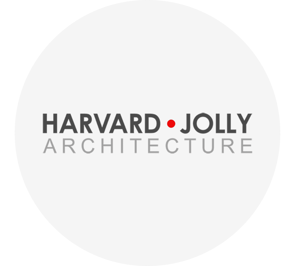 harvard-jolly-architecture-logo-sita. Harvard Jolly Architecture circular logo with bold dark gray and light gray typography and a red dot accent on a light gray background