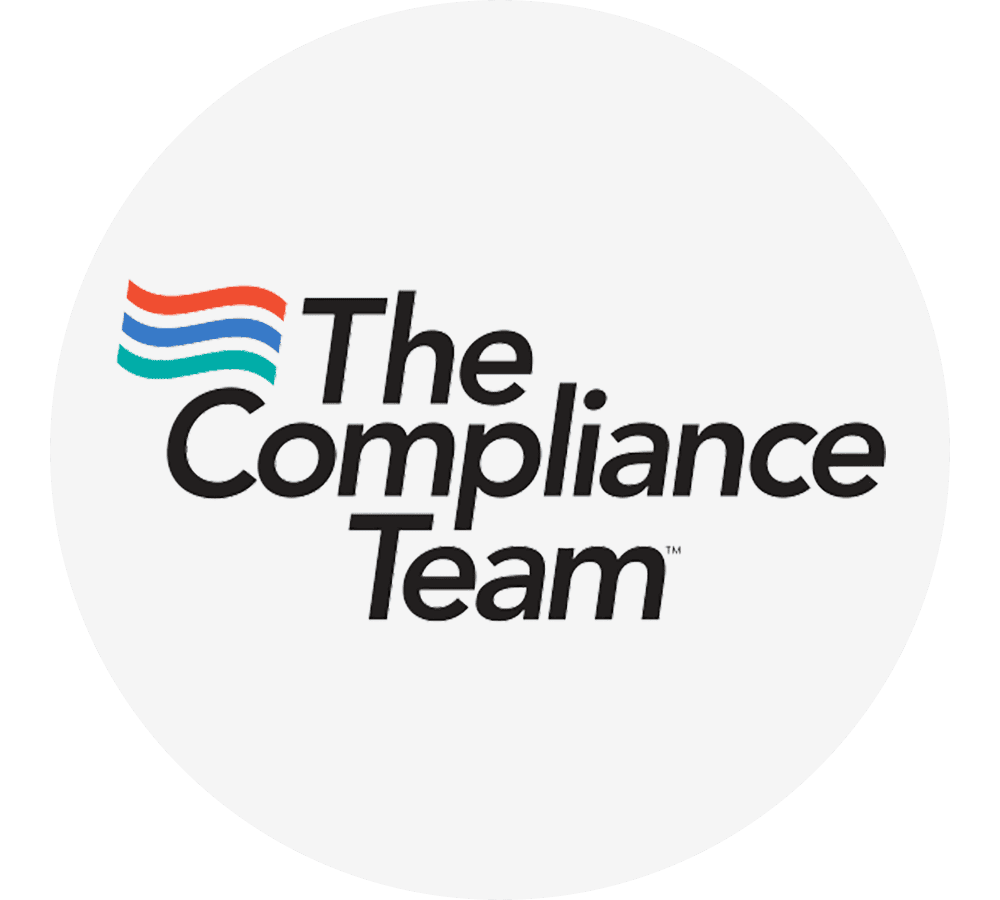 the-compliance-team-logo-sita. The Compliance Team logo displayed inside a light gray circular background with multicolored wave lines above the company name in bold black text.