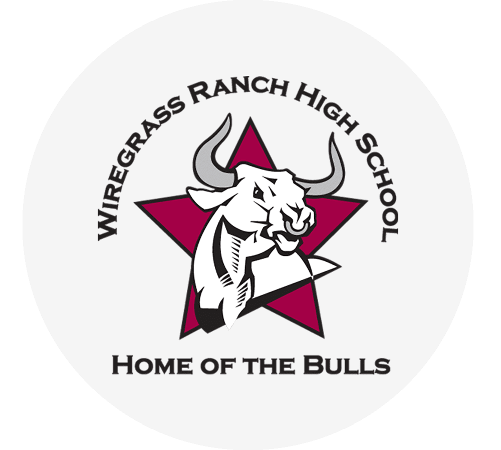 wiregrass-ranch-high-school-bulls-logo-sita. Wiregrass Ranch High School logo with a bull head over a red star and the words “Home of the Bulls.”