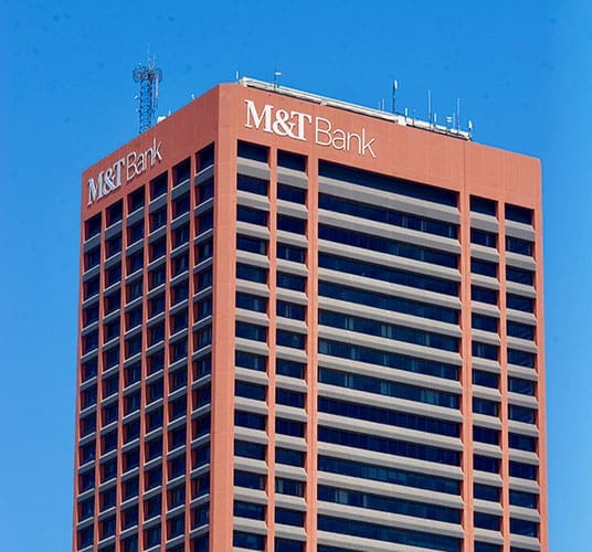 mt-bank-office-tower-blue-sky-sita. M&T Bank office tower against blue sky