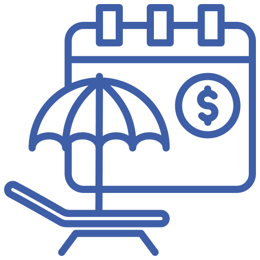 beach-chair-umbrella-dollar-calendar-icon-sita. Beach chair with umbrella and dollar calendar icon