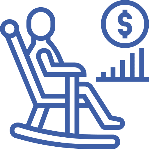 rocking-chair-retirement-dollar-growth-chart-icon-sita. Person in rocking chair with dollar coin and growth chart icon